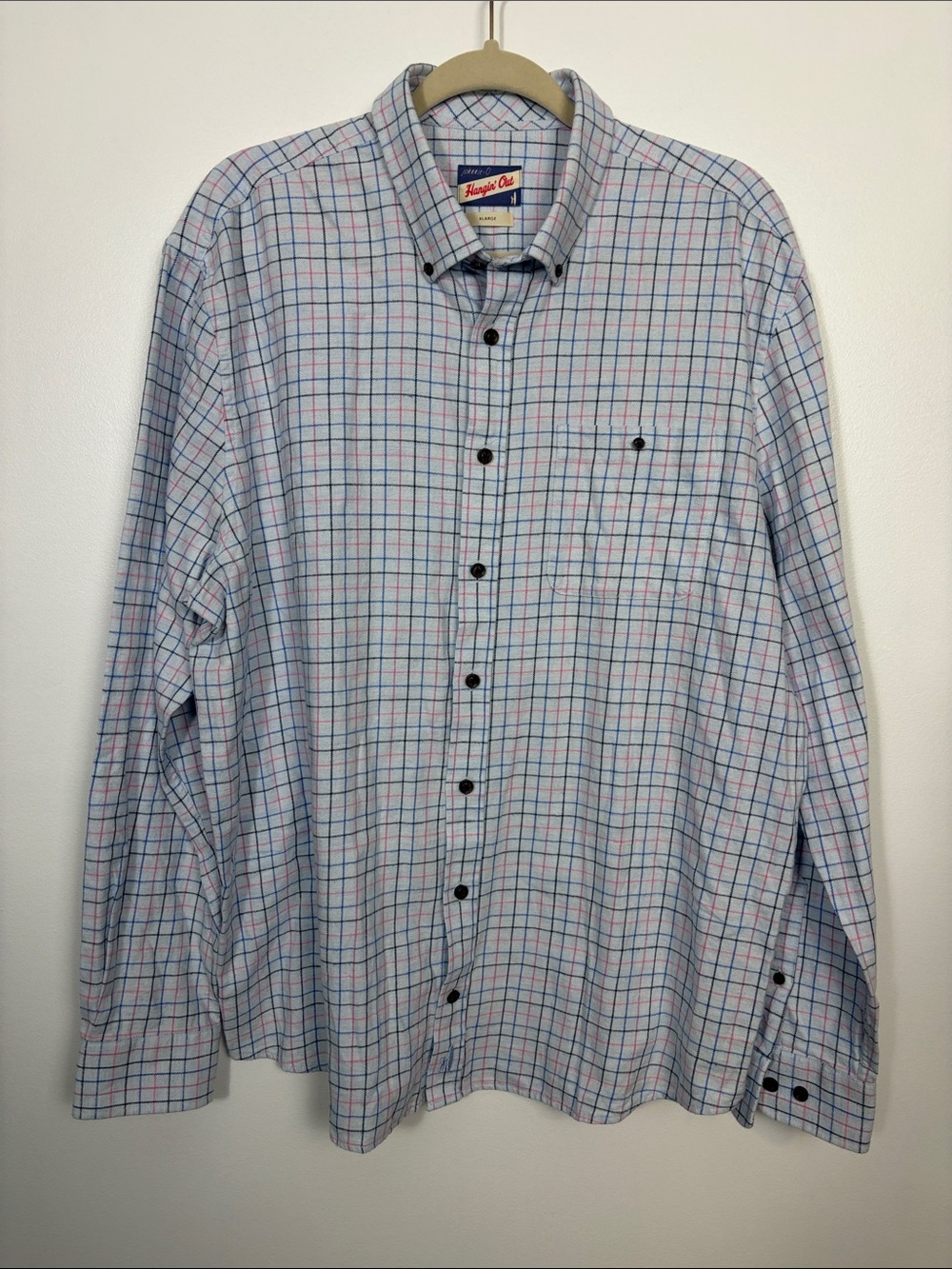 Johnnie-O Hangin’ Out Light Blue Plaid 100% Cotton Button Down Shirt Men’s XL